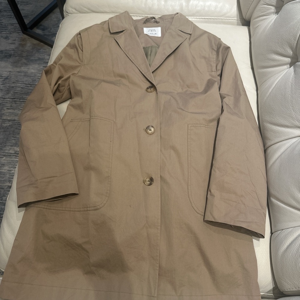 ZARA Kids Tan Single-Breasted Lightweight Trench Coat